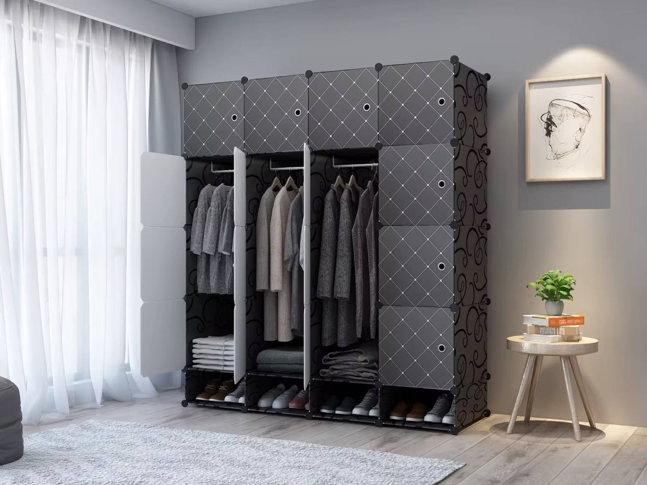 🧳 Armoire 4 Battants en Plastique – Spacieuse, Solide et Facile à Monter