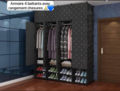 🧳 Armoire 4 Battants en Plastique – Spacieuse, Solide et Facile à Monter